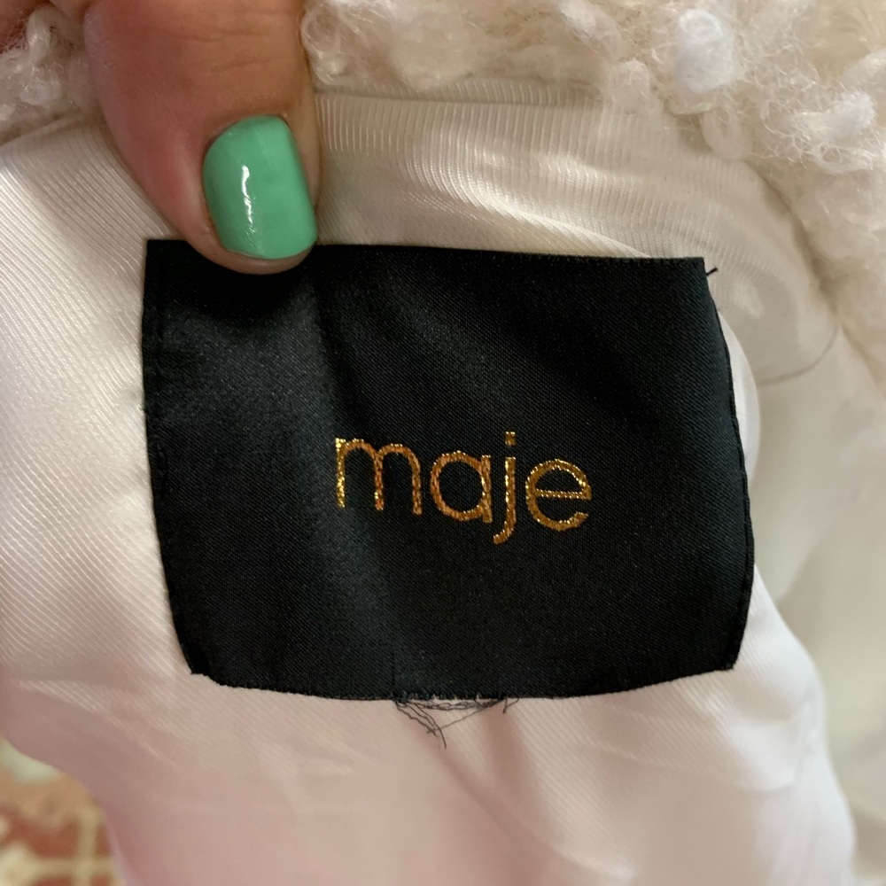 MAJE Plush Off White Blanche Sherpa Style Luxury Bomber Jacket, M - Picture 13 of 16